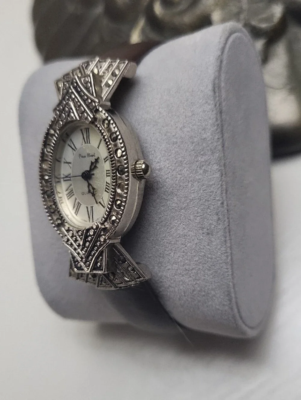 Ornate Silver-Tone Oval Women’s Watch